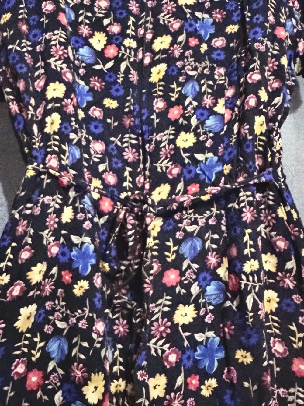 Vintage 90s Style Ditsy Floral Rayon Short Sleeve Dress - Size LG - Picture 5 of 7